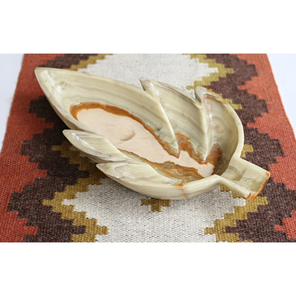 1960's Vintage Large Onyx Marble Calcite Leaf Bowl Organic Modern Entryway Dish
